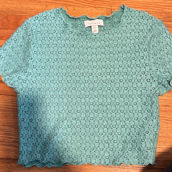 Topshop Tops - Aqua Lace Short Sleeve Top